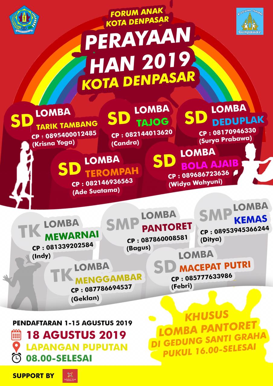 AYO! IKUTI BERBAGAI LOMBA PADA PERAYAAN HARI ANAK NASIONAL (HAN) KOTA DENPASAR TAHUN 2019 