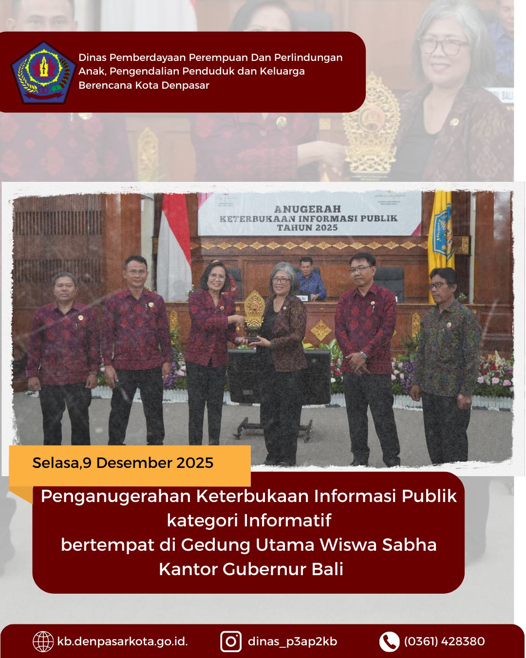 DINAS P3AP2KB MERAIH PENGHARGAAN INFORMATIF DALAM ACARA PENGANUGERAHAN KETERBUKAAN INFORMASI PUBLIK 2025 